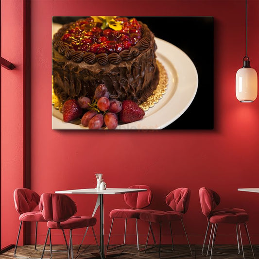 Çikolatalı Meyve Pastası - Taze Meyvelerle Süslenmiş Lezzet Kanvas Tablo