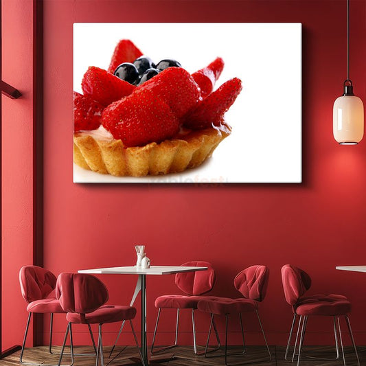 Çilekli Tart - Taze Meyvelerle Bezeli Mini Tatlı Kanvas Tablo