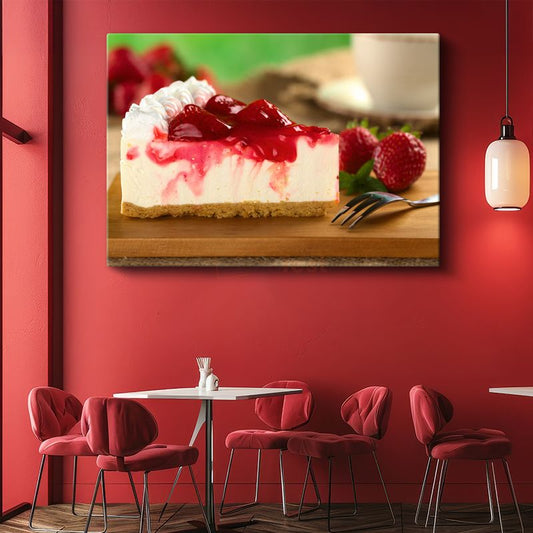 Çilekli Cheesecake - Kremsi Lezzet Dilimi Kanvas Tablo