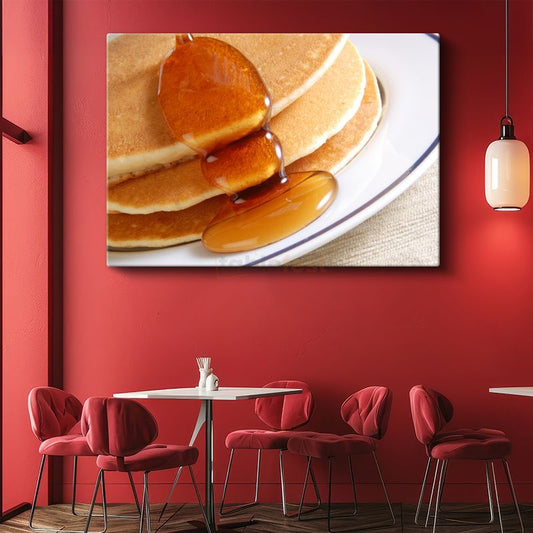 Akçaağaç Şuruplu Pancake - Altın Rengi Kahvaltı Lezzeti Kanvas Tablo