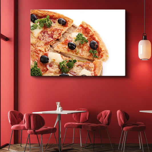İtalyan Pizzası - Zeytinli ve Peynirli Dilim Kanvas Tablo