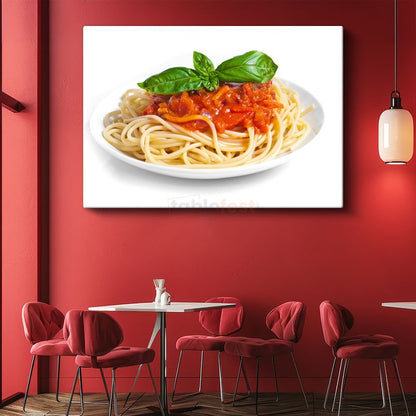 İtalyan Makarnası - Domates Sosu ve Taze Fesleğenli Spagetti Kanvas Tablo