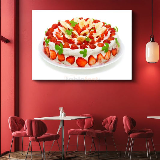 Meyveli Pasta - Çilek ve Muz Süslemeli Kanvas Tablo