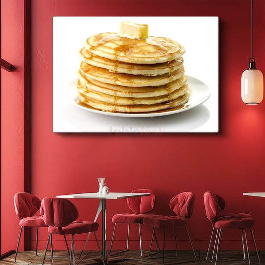 Pancake Kulesi - Tereyağlı Kahvaltı Lezzeti Kanvas Tablo