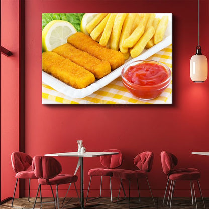 Balık Parmak - Patates Kızartması ve Ketçap Kanvas Tablo