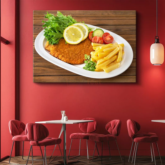 Şnitzel Tabağı - Patates Kızartması ve Taze Garnitür Kanvas Tablo