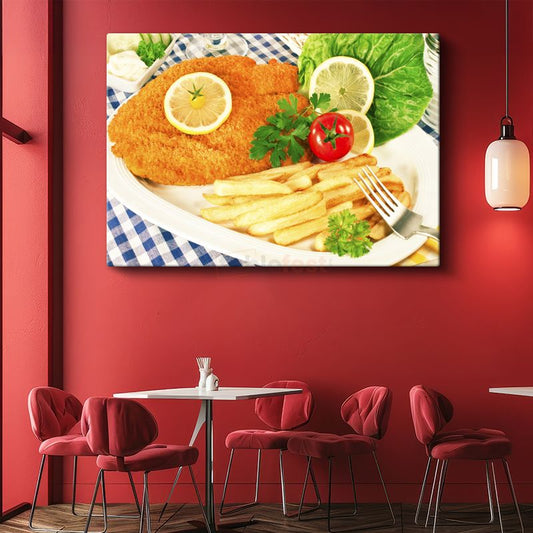 Çıtır Balık - Patates Kızartması ve Yeşillikler Kanvas Tablo