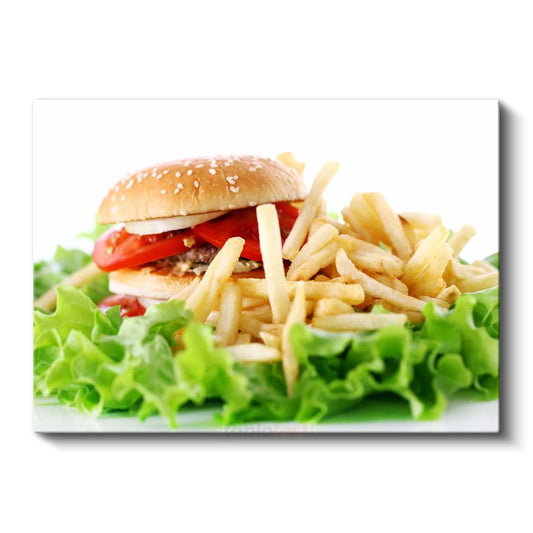 Hamburger Menü - Patates Kızartması ve Yeşillikler Kanvas Tablo