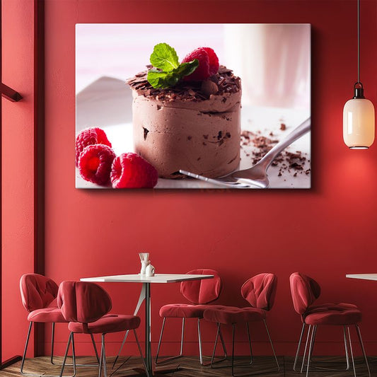 Çikolatalı Mousse - Ahududu ve Nane Yapraklı Tatlı Kanvas Tablo