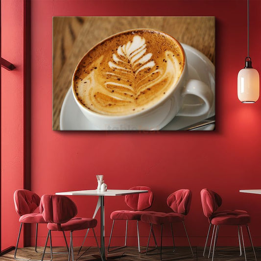 Latte Art - Yaprak Desenli Kahve Kanvas Tablo