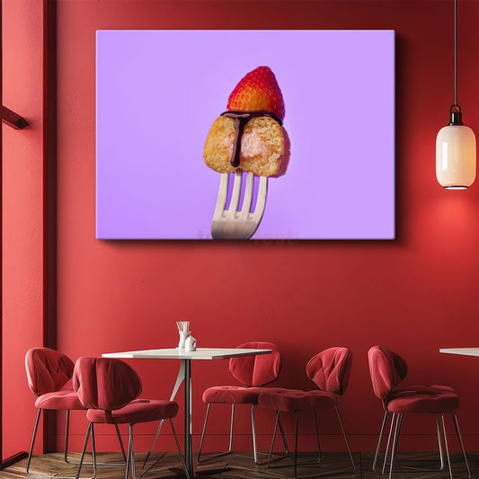 Çilekli Tatlı - Modern Pasta Sunumu Kanvas Tablo