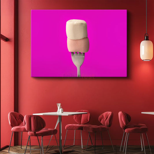 Marshmallow Lezzeti - Çatal Üzerinde Yumuşak Şeker Kanvas Tablo