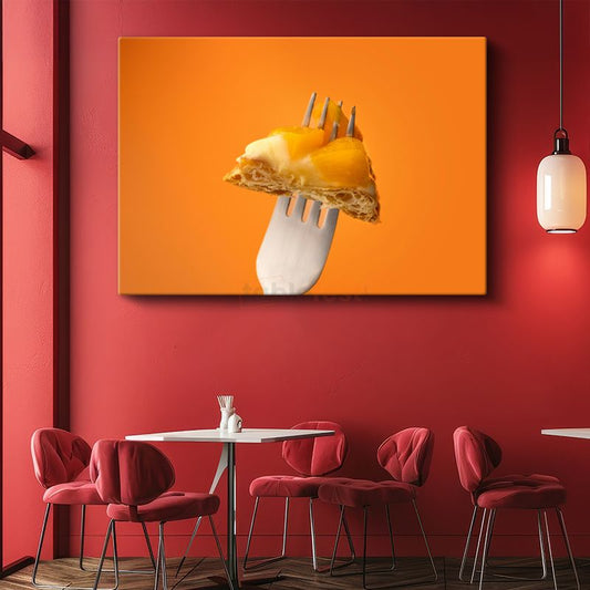 Meyveli Pasta Dilimi - Altın Renkli Tatlı Ziyafeti Kanvas Tablo