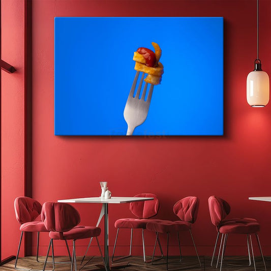 Patates ve Sosis - Çatal Üzerinde Fast Food Lezzeti Kanvas Tablo