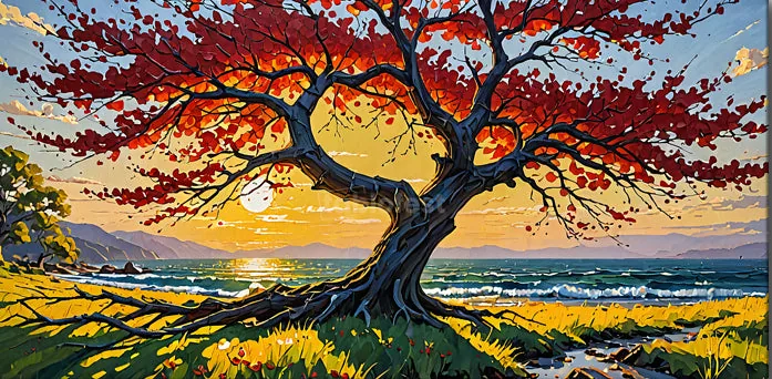 Ağaç ve Deniz, 100 × 50 cm kanvas tablo